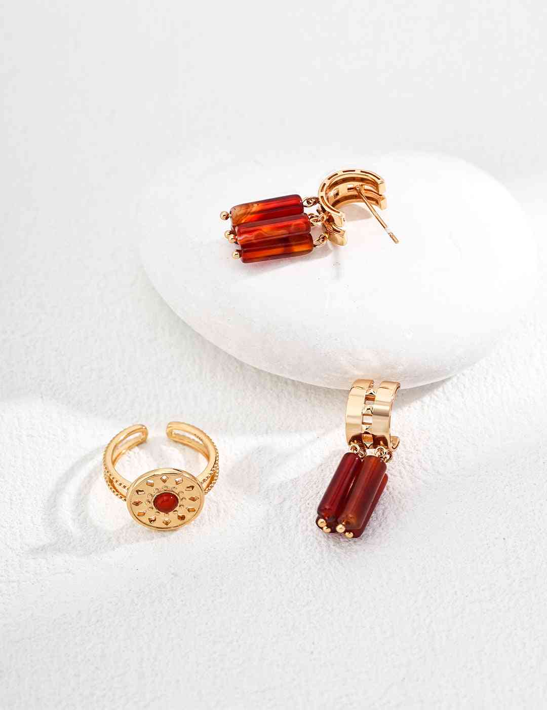 Red Agate Earrings with additional jewelry pieces