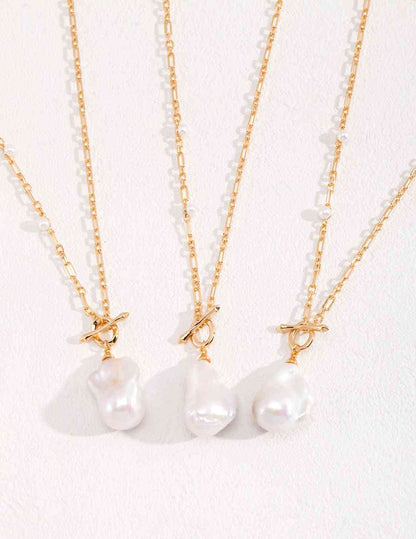 Baroque pearl necklaces with gold-tone chains